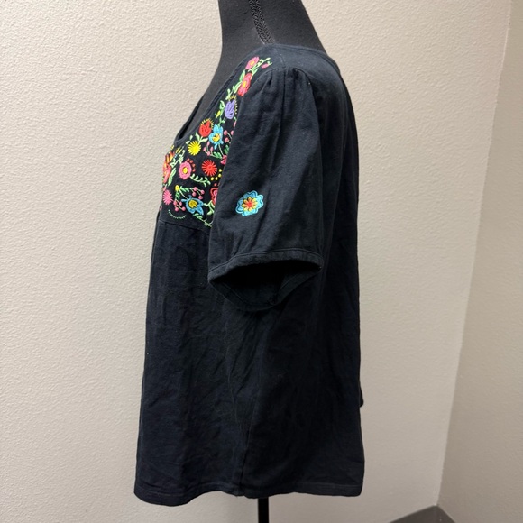 South Main XXL Black Floral Embroidered Boho Peasant Top Cotton - Picture 4 of 10